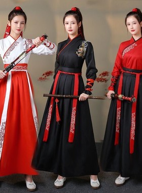 武侠风汉服女黑色霸气古风学生帅气中国风侠客古装情侣套装夏春秋