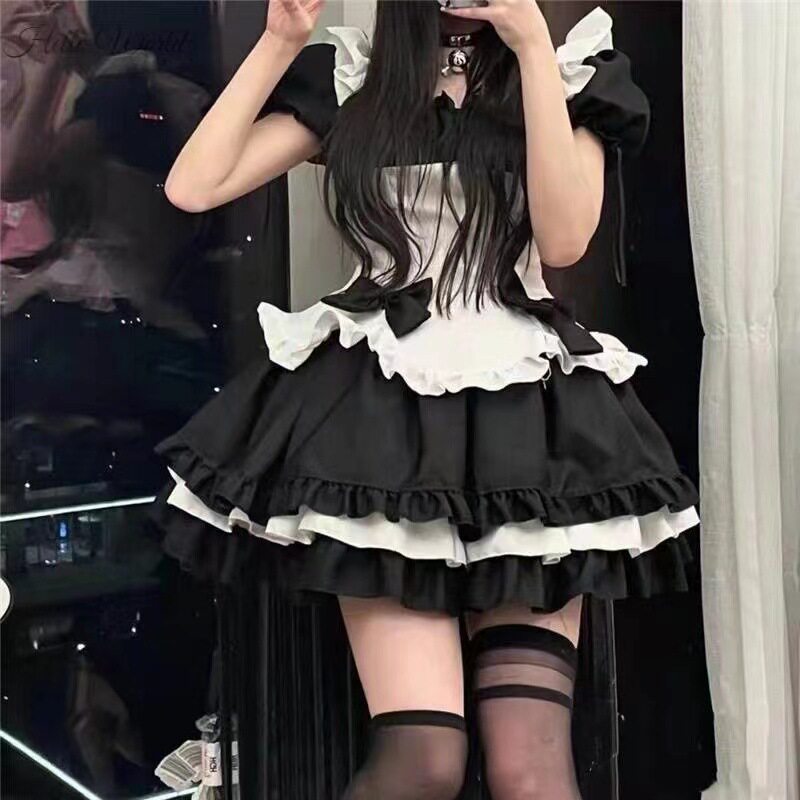 日系软妹女仆大码黑白大佬装纯欲风可爱女仆lolita洛丽塔公主套装