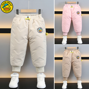 香港正品小黄鸭冬季儿童棉裤男女中小童羊绒蚕丝羊毛加厚加绒裤子