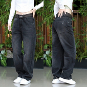 男简约宽松高街痞帅百搭休闲长裤 重磅阔腿直筒牛仔裤 美式 春秋爆款