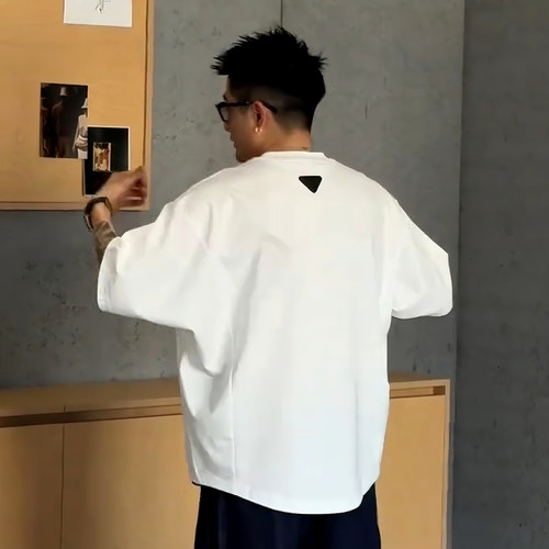 重磅蝙蝠袖圆领短袖痞帅廓形T恤