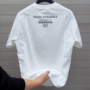 新款 宽松拼接百搭休闲半袖 简约字母硅胶圆领短袖 时尚 T恤 男士 夏季