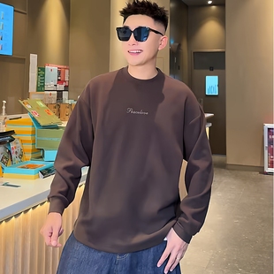 简约字母刺绣圆领卫衣男潮牌百搭舒适弹力休闲燕尾打底衫 秋季 新款