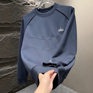 宽松百搭休闲上衣打底衫 秋冬新款 潮牌拼接圆领卫衣男加绒高档时尚