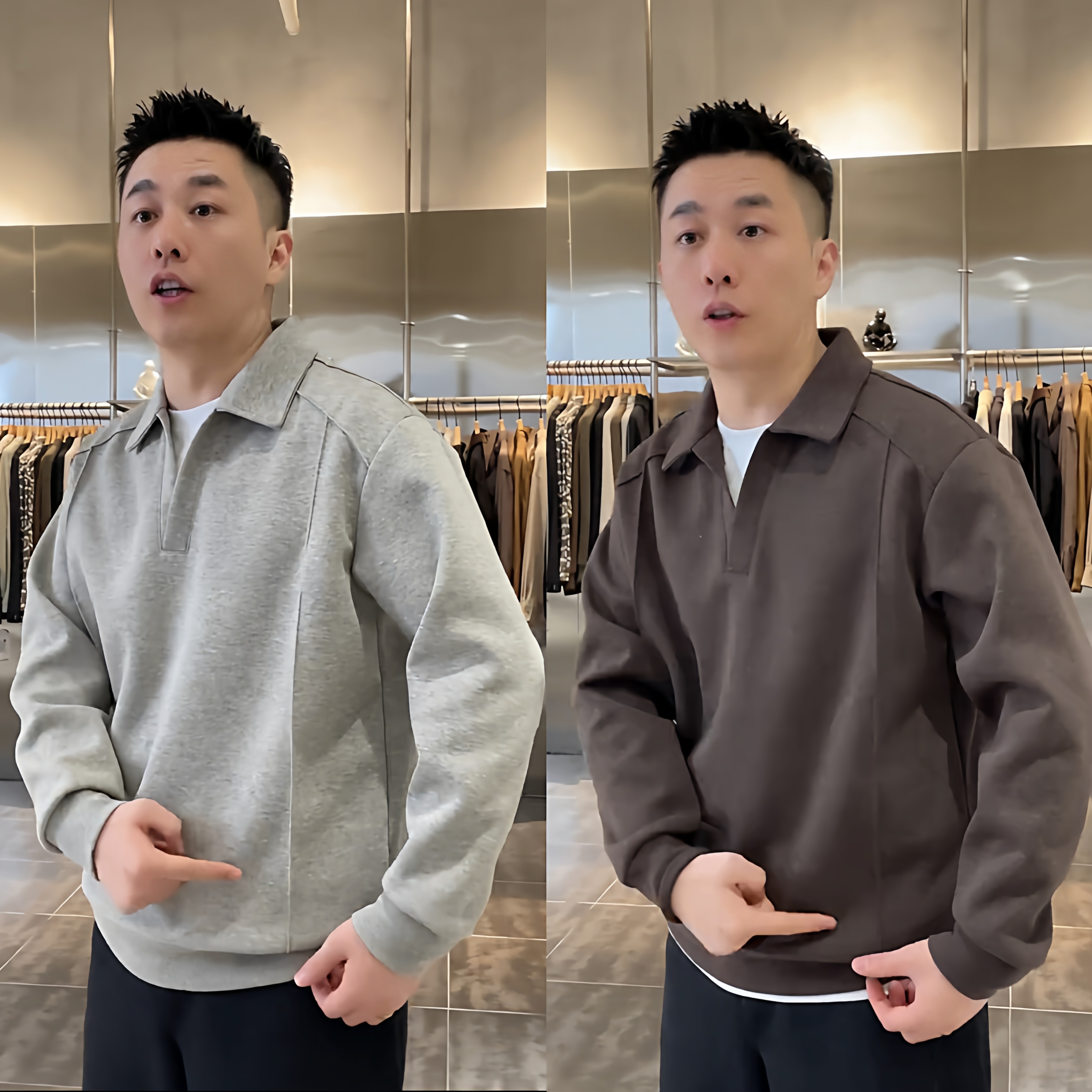 秋冬新款简约假两件拼接翻领卫衣男士高档轻奢时尚百搭POLO衫上衣