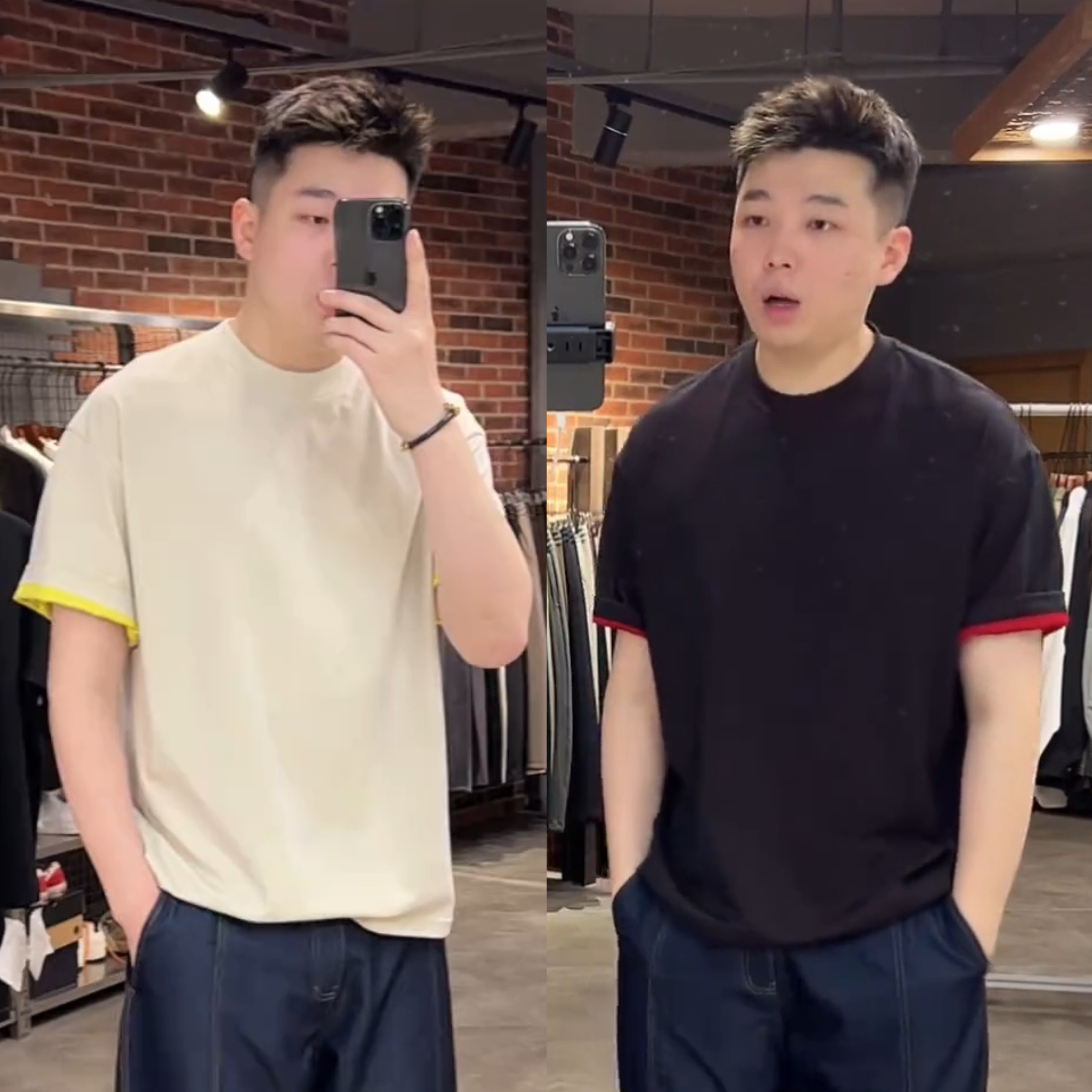 春夏爆款潮流果冻撞色圆领短袖男士简约时尚拼接百搭休闲半袖T恤