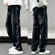 潮流卫裤 秋冬加绒重磅水洗做旧阔腿休闲裤 男潮牌宽松百搭直筒长裤