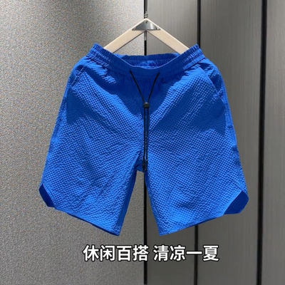 泡泡格五分裤短裤糖果色潮牌简约