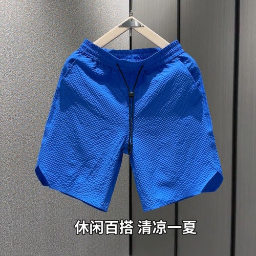 泡泡格五分裤短裤糖果色潮牌简约
