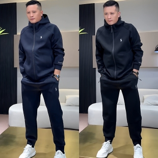 秋季新款简约高级感运动套装男士时尚重磅连帽外套束脚卫裤两件套