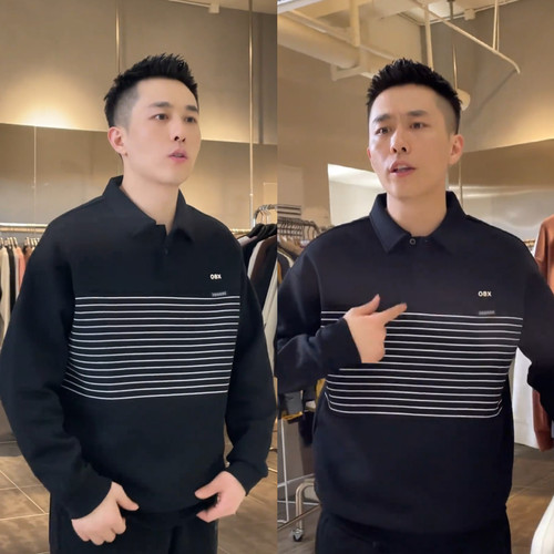 Polo领条纹潮牌翻领卫衣上衣