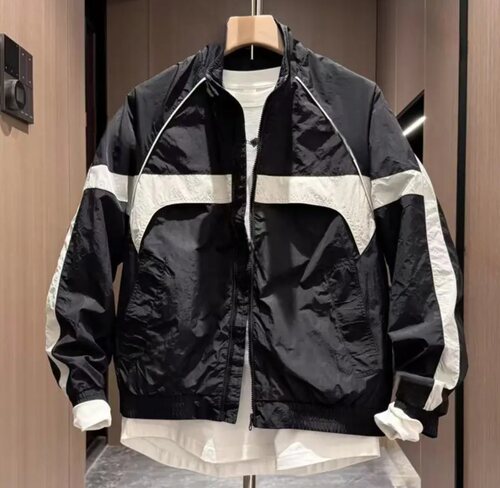 潮流拼接撞色休闲立领夹克外套