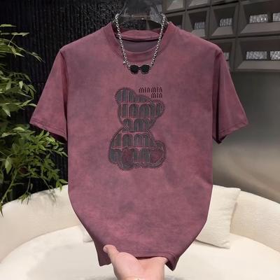 潮牌时尚小熊烫钻扎染圆领短袖