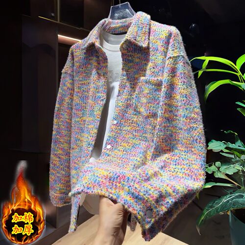 重磅编织翻领夹克外套