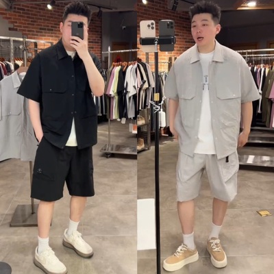 简约高档泡泡纱速干休闲运动套装