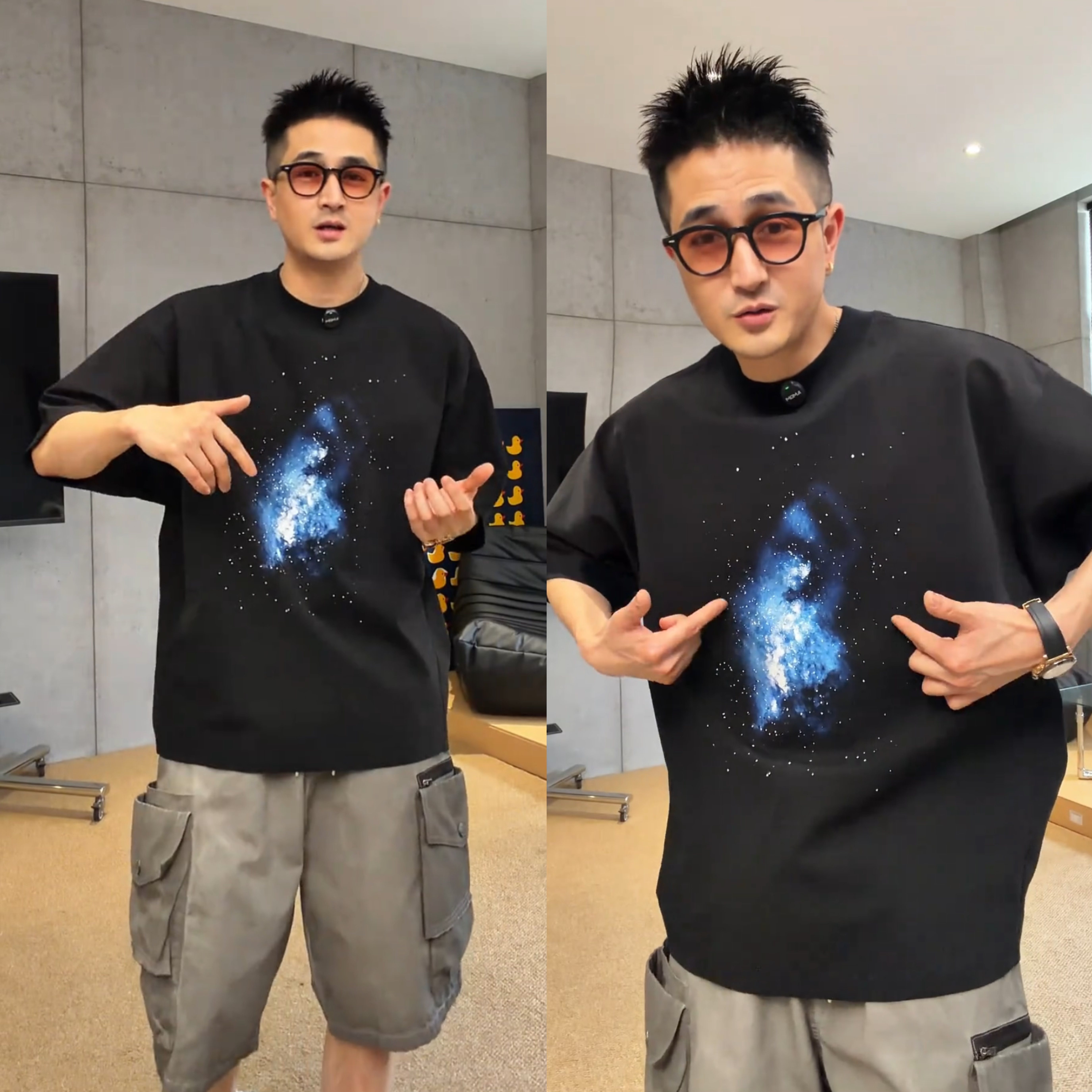 夏季新款彩绘星空烫钻蝙蝠袖圆领短袖男美式重磅宽松百搭休闲T恤