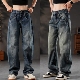 百搭休闲阔腿长裤 秋季 复古直筒弯刀牛仔裤 男潮牌宽松大码 新款 美式