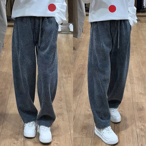 斜条纹银丝休闲裤显瘦卫裤简约