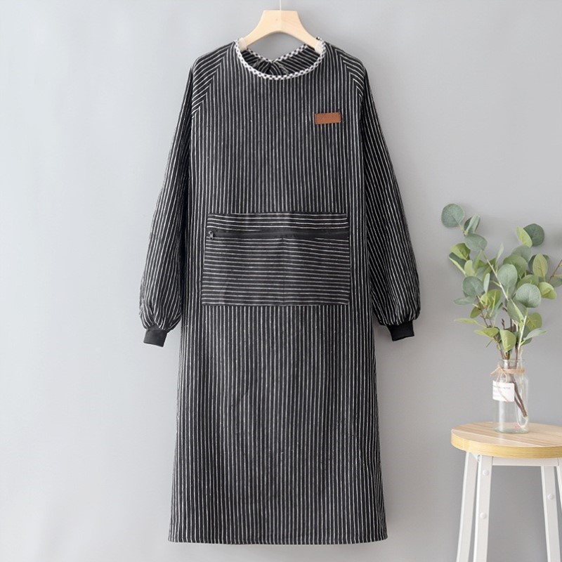 劳保围裙做饭长袖透气加大牛仔防污加厚罩衣厨房耐磨家用工作服大