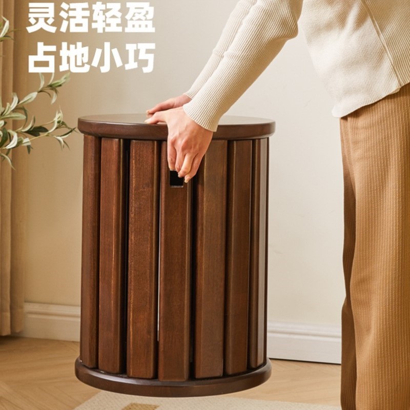 中式凳子茶几可凳板凳移动叠叠圆凳旋转收纳新凳客厅家用实木叠放