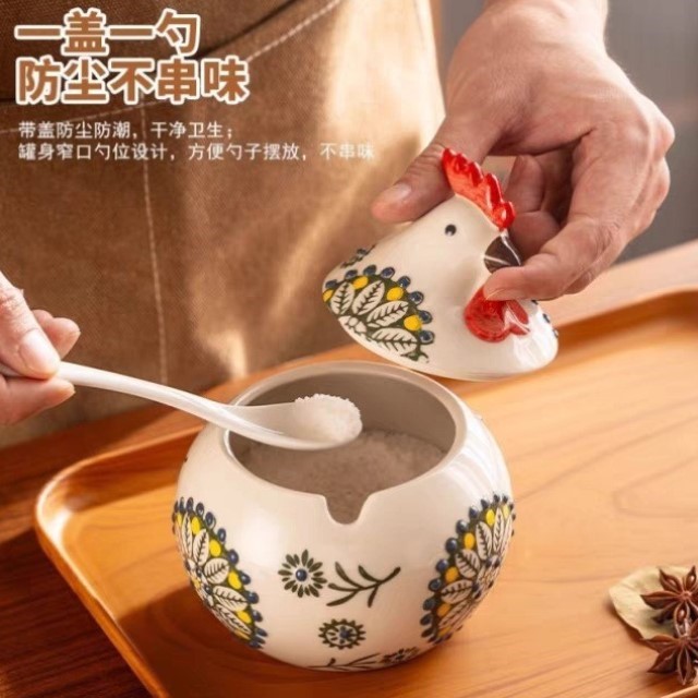 罐陶瓷猪油辣椒油调味大容量盐罐耐高温糖罐佐料小鸡厨房可爱罐子