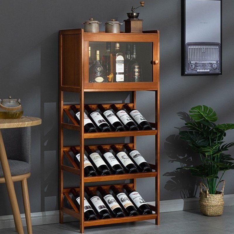 红酒装饰展示架放酒简易格子酒架子靠墙家用实木置物架小吧台酒柜