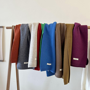 软糯澳洲100%绵羊毛围巾小纯色针织女加厚保暖纯色米色围脖男女