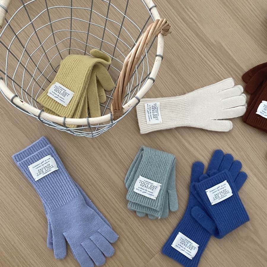 冬季新款可韩国触屏分指毛线手套户外防寒保暖纯色针织五指手套女