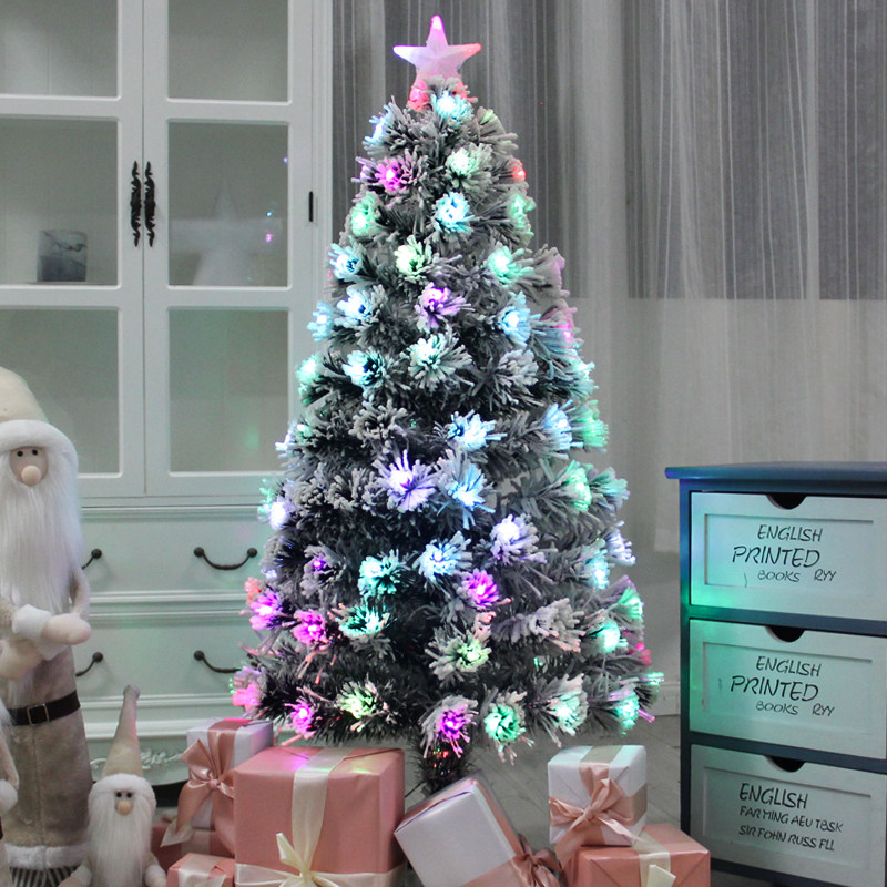 2025新款圣诞树家用高级感植绒装饰品白色发光树光纤树圣诞节装饰