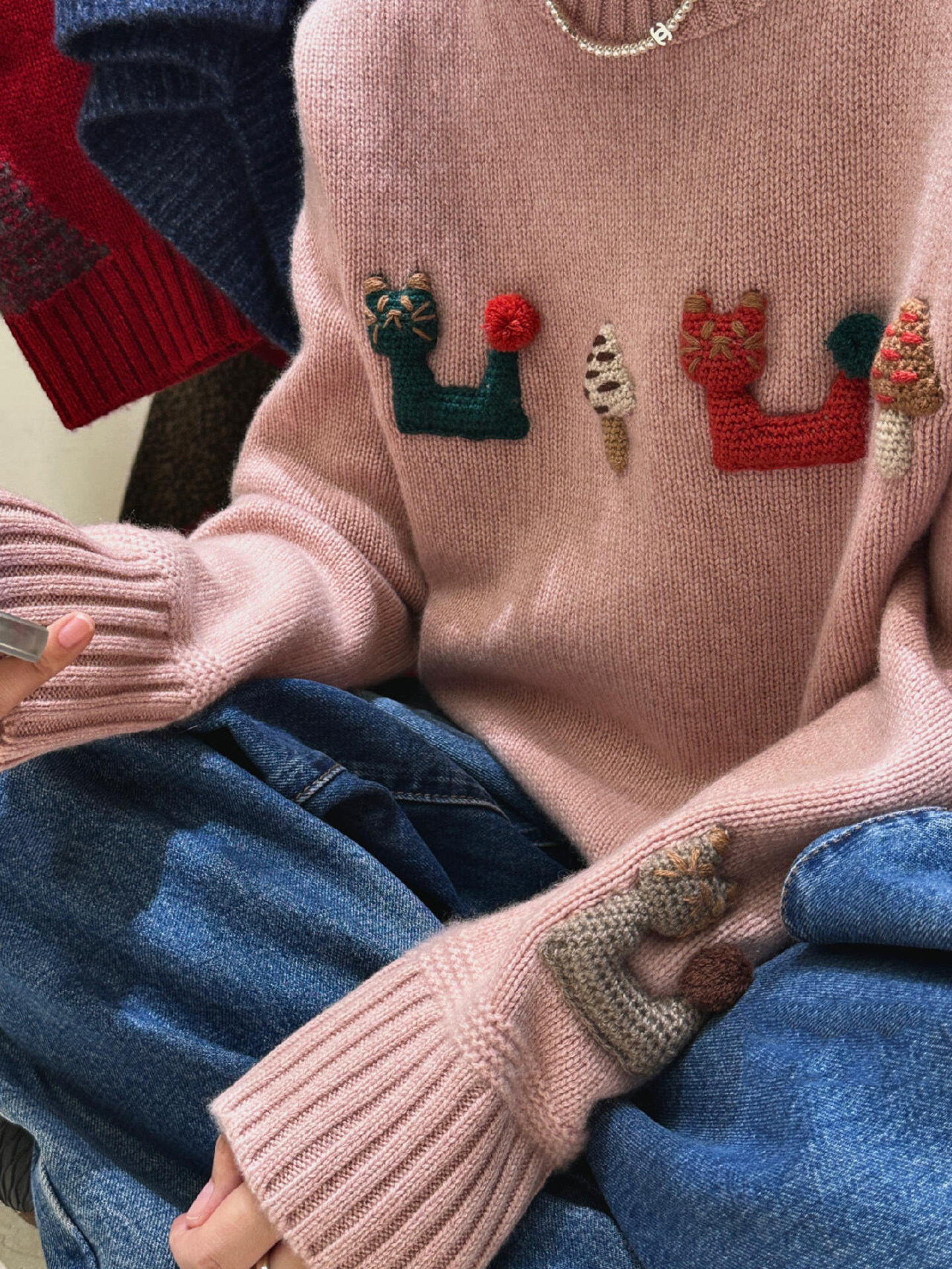 巨好看的轻熟上衣韩系早秋季流行穿搭粉色提花刺绣针织毛衣外套女,女装/女士精品,大码内搭,淘宝优惠券,粉丝福利购,淘宝优惠卷