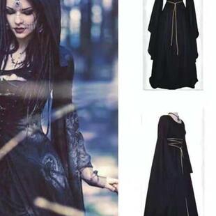 2023wish新款party长袖圆领腰带不规则女士连衣裙万圣节复古服装