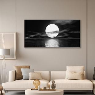 shein 跨境月亮海洋景观帆布画客厅卧室背景墙面装饰框油布画芯