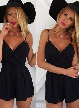 2021卖通ebay热卖 休闲时尚吊带V领性感宽松连体短裤 18大量现货