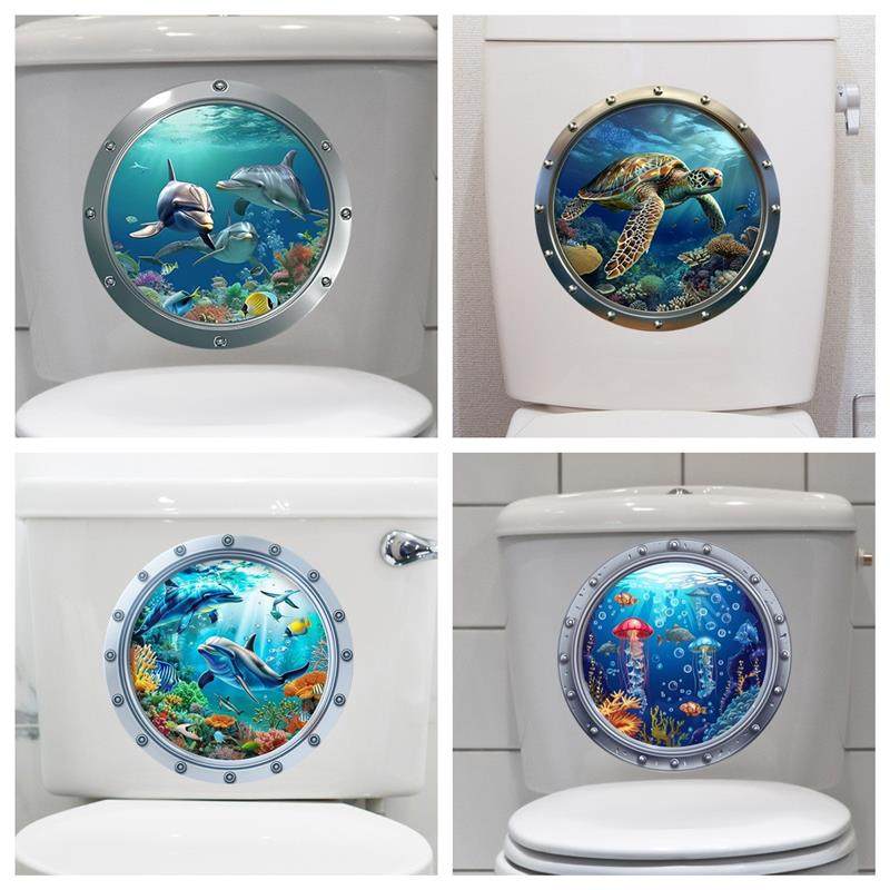 跨境3D海洋世界海豚海龟卫生间浴室洗衣机马桶贴家居装饰自粘防水,家居饰品,软装墙贴,淘宝优惠券,粉丝福利购,淘宝优惠卷