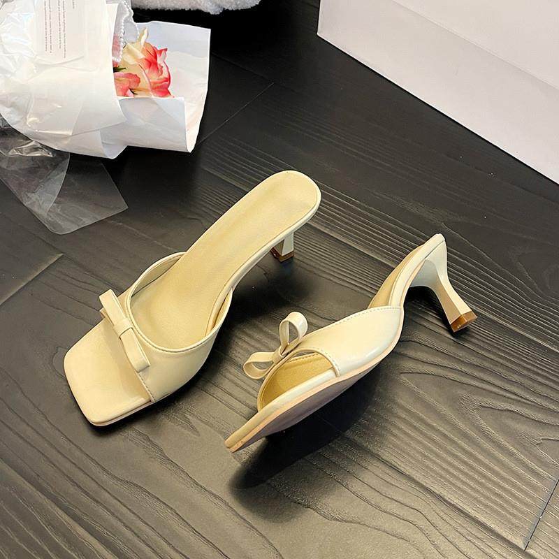 高跟露趾拖鞋女夏外穿网红时尚ins潮蝴蝶结一字拖方头细跟凉拖女,女鞋,其他拖鞋,淘宝优惠券,粉丝福利购,淘宝优惠卷