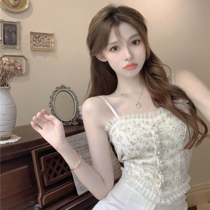 法式蕾丝吊带背心女无钢圈带胸垫免穿文胸小背心百搭少女打底内衣