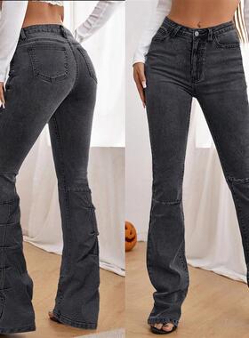ZT60345#可溯源外贸跨境wish亚马逊 时尚欧美女装微喇牛仔长裤潮