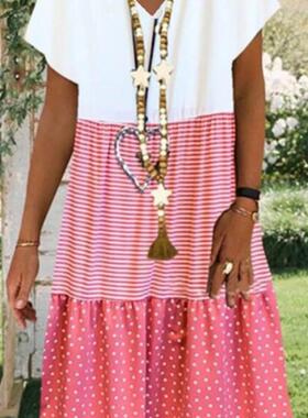 2020年亚马逊 速卖通 EBAY时尚数码印花V领短袖连衣裙女 现货18