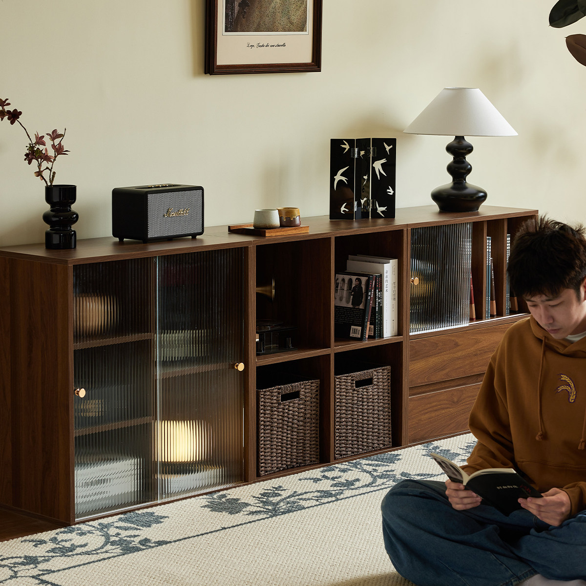 小四实木书柜组合柜中古胡桃木餐柜落地展示柜收纳柜客厅置物柜,住宅家具,单个书柜,淘宝优惠券,粉丝福利购,淘宝优惠卷