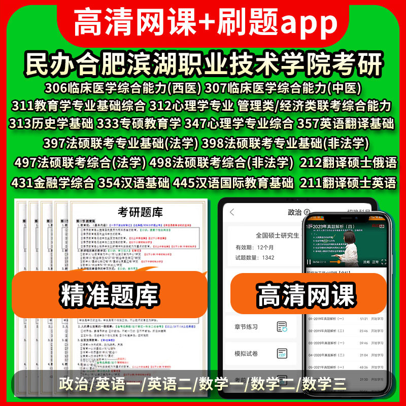 民办合肥滨湖职业技术学院考研真题库网课政治英语数学一二三306/307/311/312/313/333/347/397/398/497/498/431/354/445/211/212