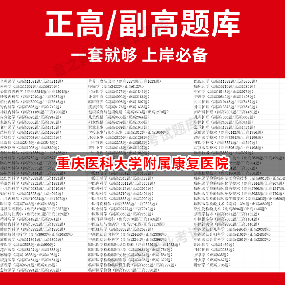重庆医科大学附属康复医院医学高级职称副高正高级考试宝典题库卫生高级职称历年真题护理学教材妇产科副主任医师护师中医内科学超