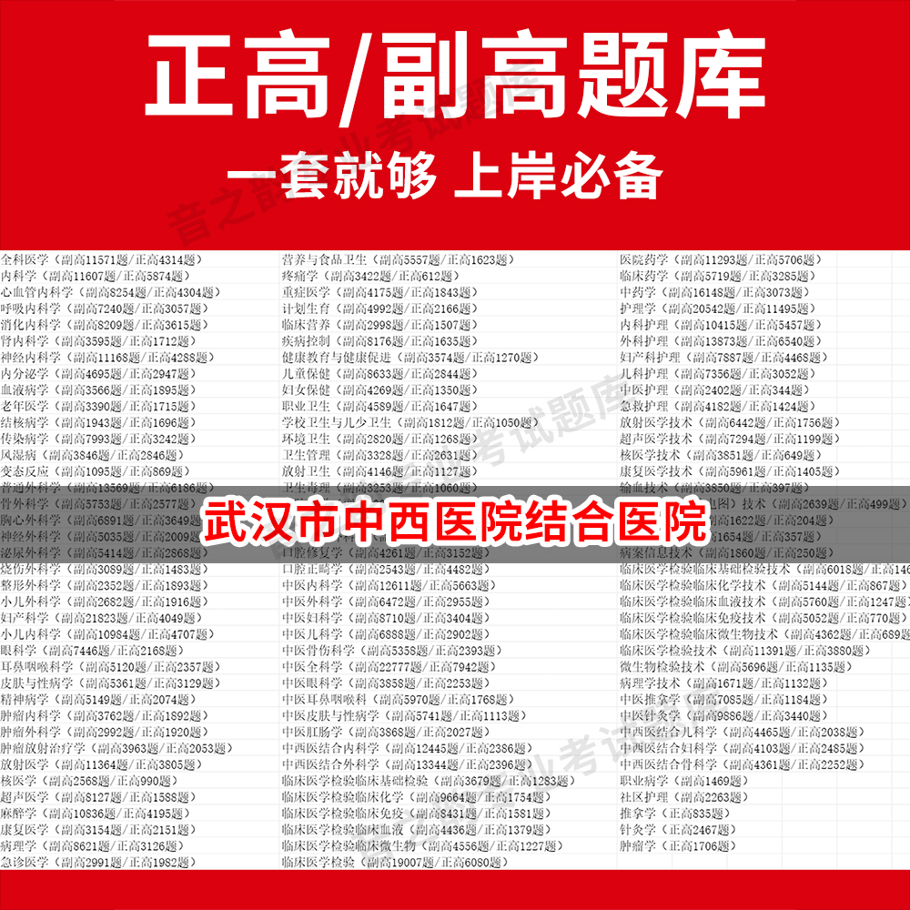 武汉市中西医院结合医院医学高级职称副高正高级考试宝典题库卫生高级职称历年真题护理学教材妇产科副主任医师护师中医内科学超声