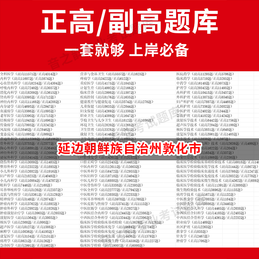 延边朝鲜族自治州敦化市医学高级职称副高正高级考试宝典题库卫生高级职称历年真题护理学教材妇产科副主任医师护师中医内科学超声