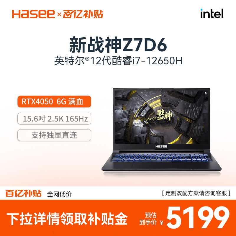【官方直销店】Hasee神舟战神Z8D6/Z9R9/Z8R7/G8R9酷睿13代处理器RTX4060 8G独显满血三星显存游戏电脑