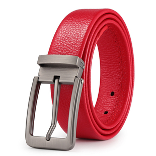 本命年红腰带男士针扣皮带真皮头层牛皮属马外黑内红结婚红裤带