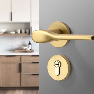 豪华室内卧室房门锁磁吸静音分体式 哑光铜拉丝金 金色木门锁法式