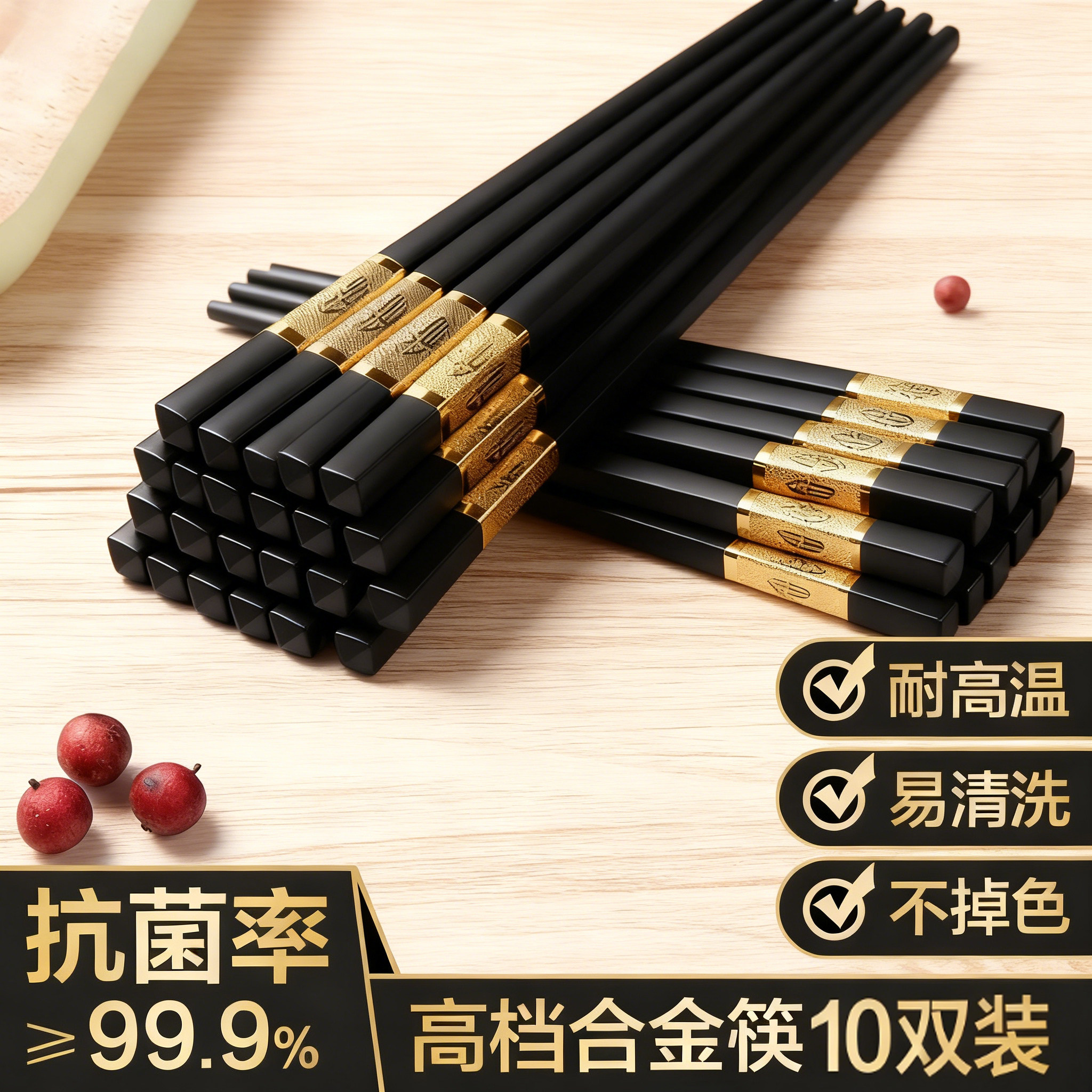 高档合金金如意筷子家庭装防滑防霉耐高温不变形酒店餐具套装24cm,餐饮具,一次性筷子,淘宝优惠券,粉丝福利购,淘宝优惠卷