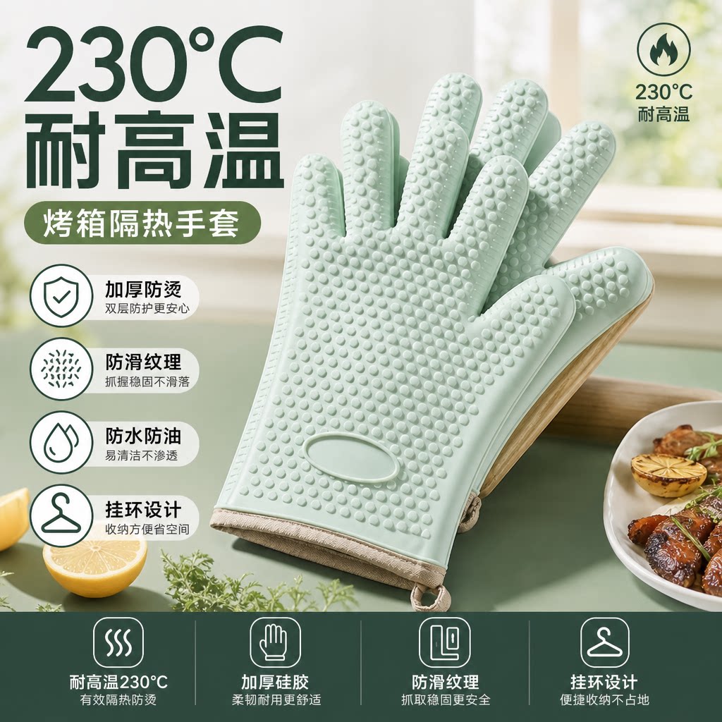 微波炉隔热手套防烫手套硅胶厨房烤箱烘焙耐高温加厚食品级灵活