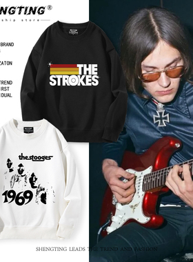 The Stooges傀儡乐队复古人物印花圆领卫衣男女秋冬加绒长袖衣服