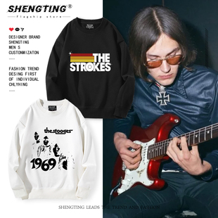 The Stooges傀儡乐队复古人物印花圆领卫衣男女秋冬加绒长袖衣服